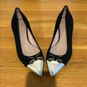 Tory Burch Kitten Heels Black Flats with Gold Accents
